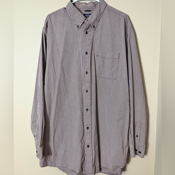 Men’s CONSENSUS 80’s Two Ply Cotton Burgundy Plaid Button Down Dress Shirt XLT - Picture 2 of 6